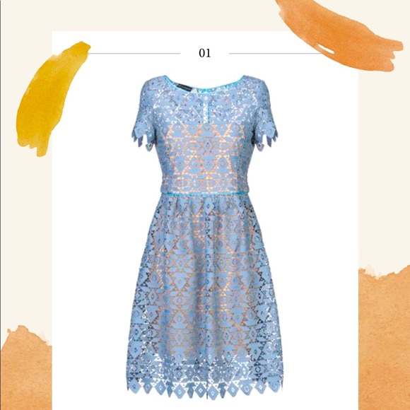 BNWT Emporio Armani Macrame Short-Sleeved Midi Blue Lace Dress - Picture 1 of 12